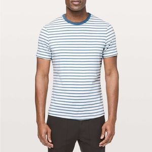 Lululemon 5 Year Basic Tee Yachtie Stripe Ocean Mist Utility Blue Size Small